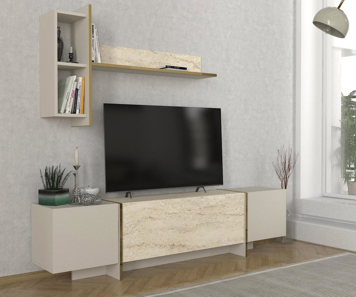 Hanah Home Veyron - Mueble de TV Travertino y Arenisca Hanah Home Veyron - Mueble de TV Travertino y Arenisca